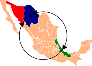 Imágen de la República con las sedes coloreadas